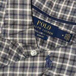 Polo Ralph Lauren Long Sleeve Button Up Oxford Men's M Slim Fit Grey Blue Plaid